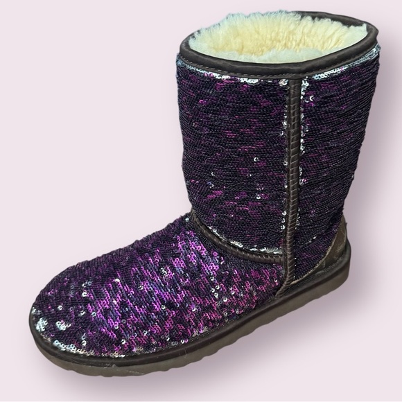 UGG Sequin Classic Short Shearling Pull On Winter Boots - Picture 4 of 9